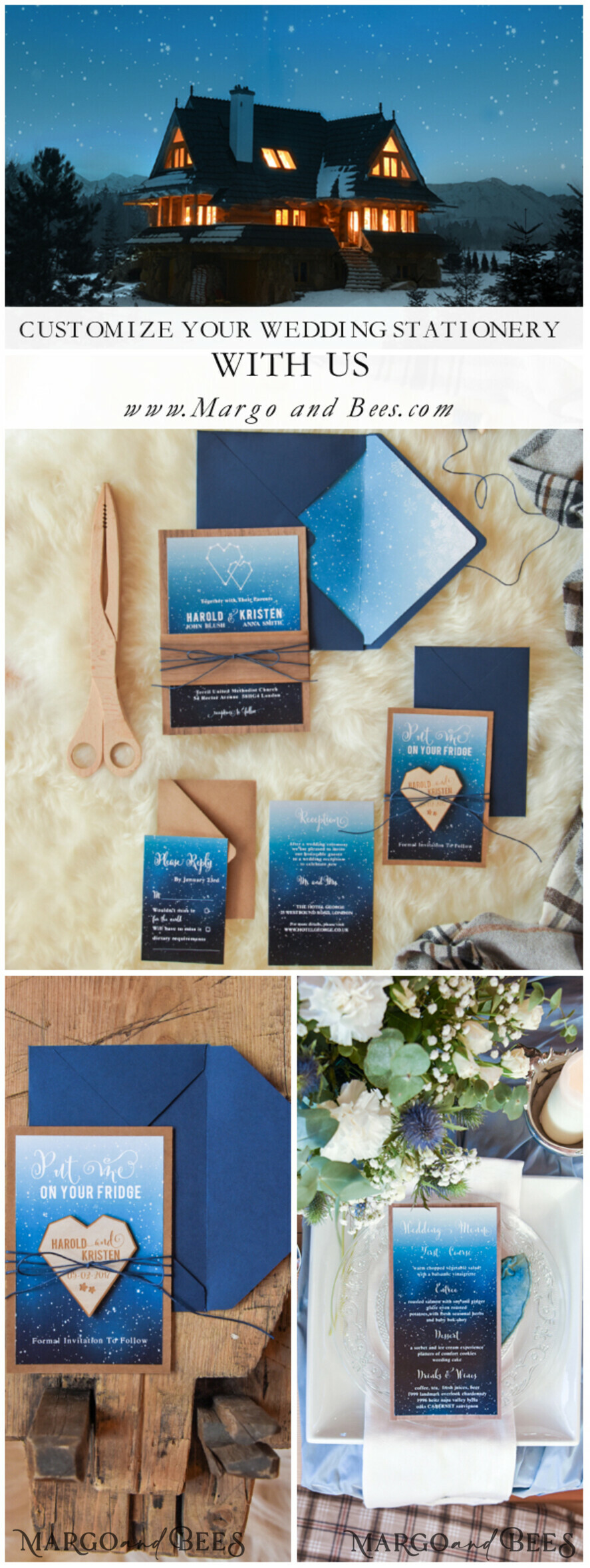 Wedding invitations online, wood magnet invites