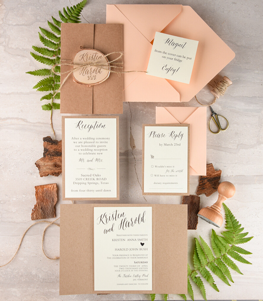 Beautiful wedding invitations, fridge magnet invites