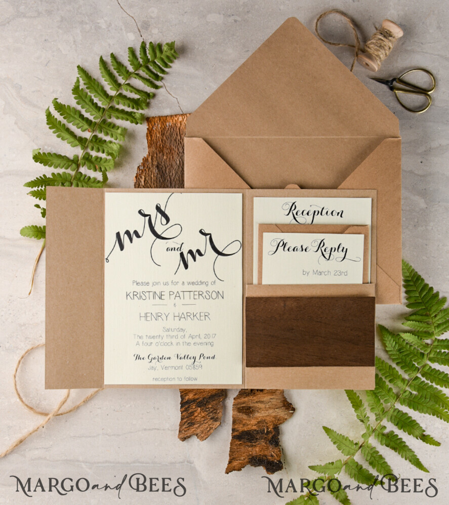 Custom wedding invitation, wooden magnet invites