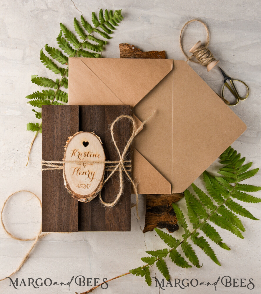 Custom wedding invitation, wooden magnet invites