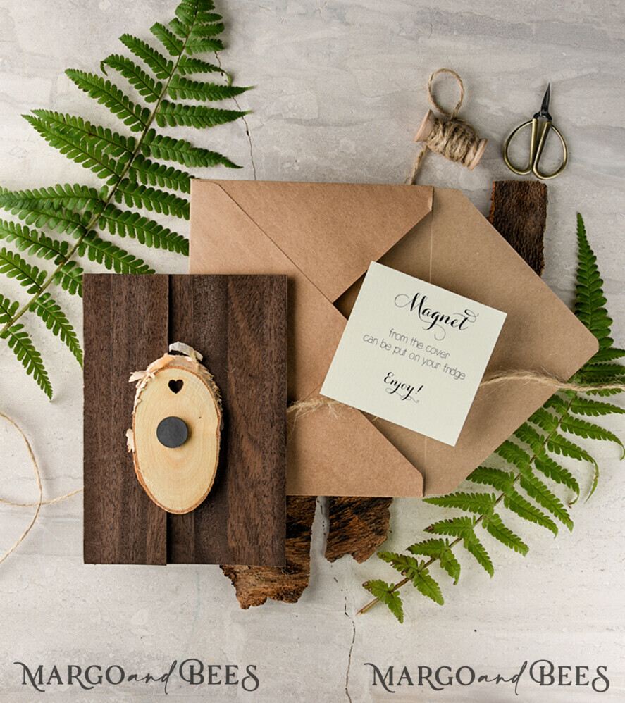 Custom wedding invitation, wooden magnet invites