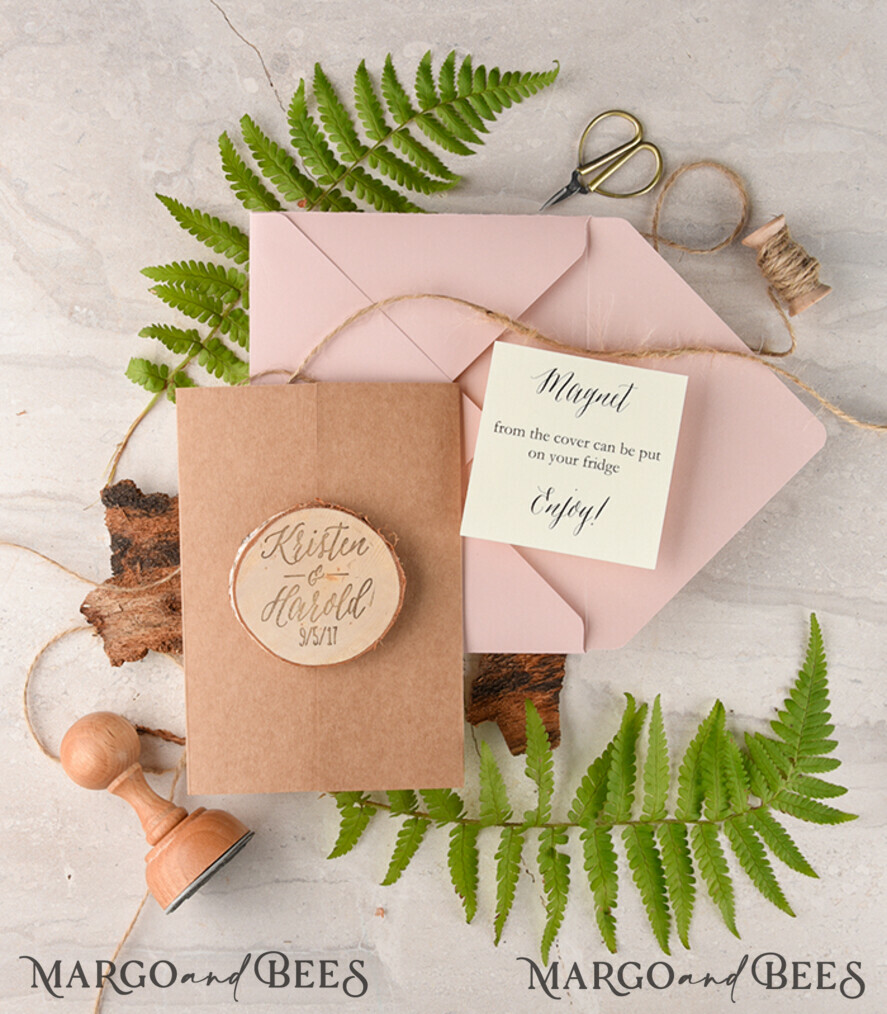 Personalised wedding invitation, wooden magnet invites