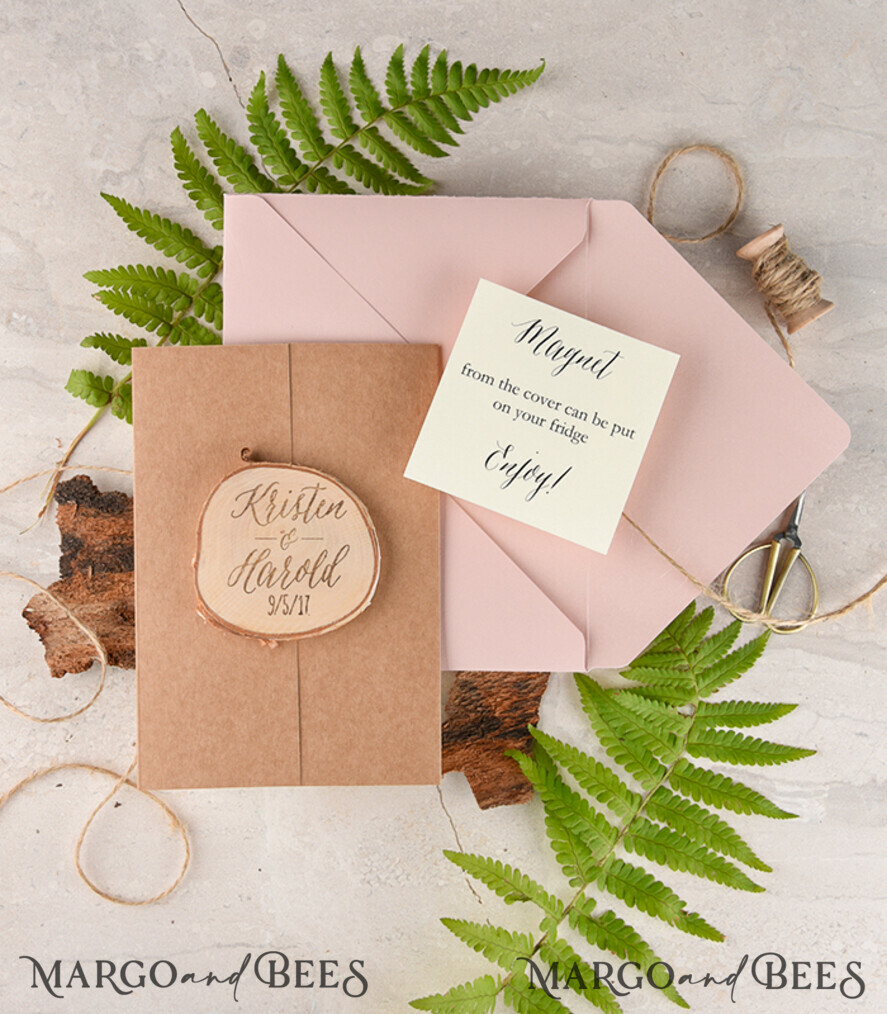 Personalised wedding invitation, wooden magnet invites