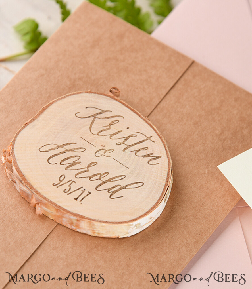 Personalised wedding invitation, wooden magnet invites