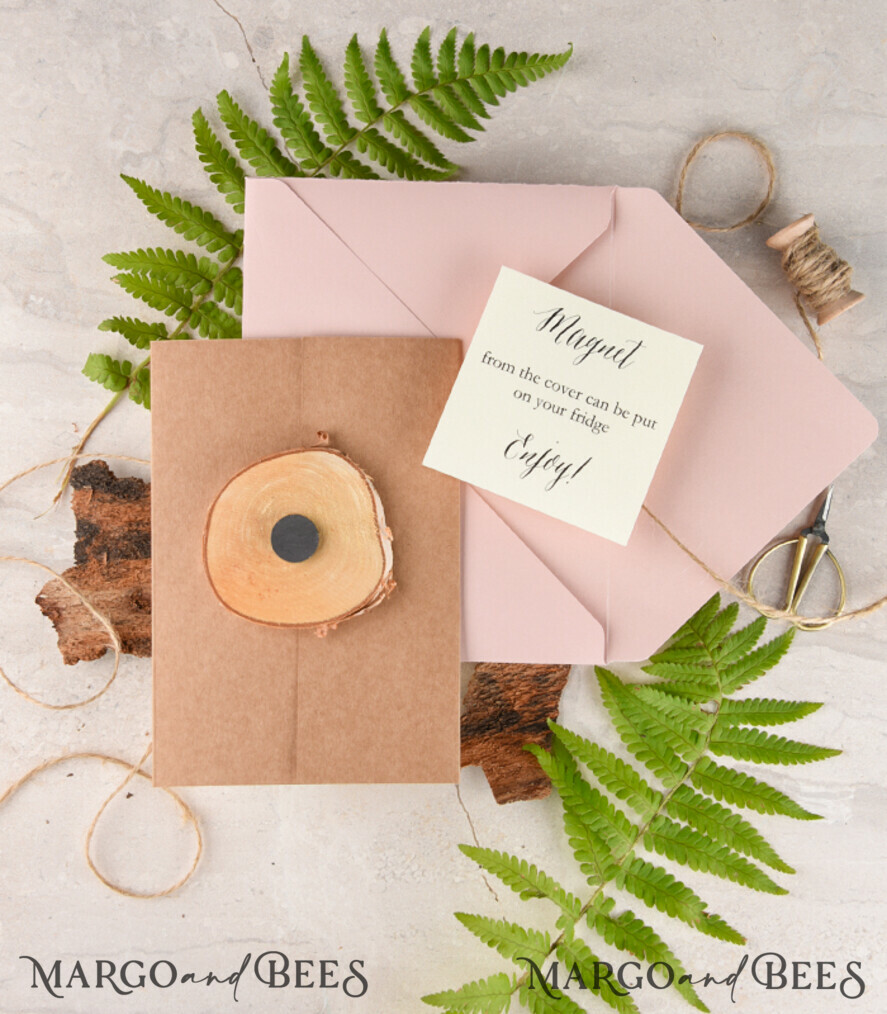 Personalised wedding invitation, wooden magnet invites