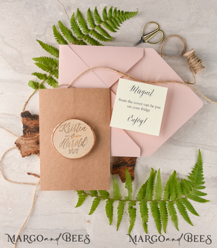 Personalised wedding invitation, wooden magnet invites