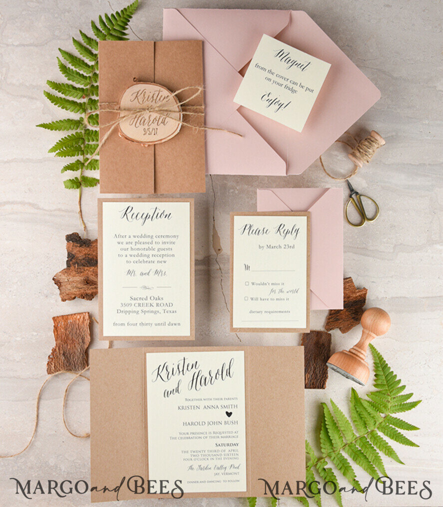 Personalised wedding invitation, wooden magnet invites