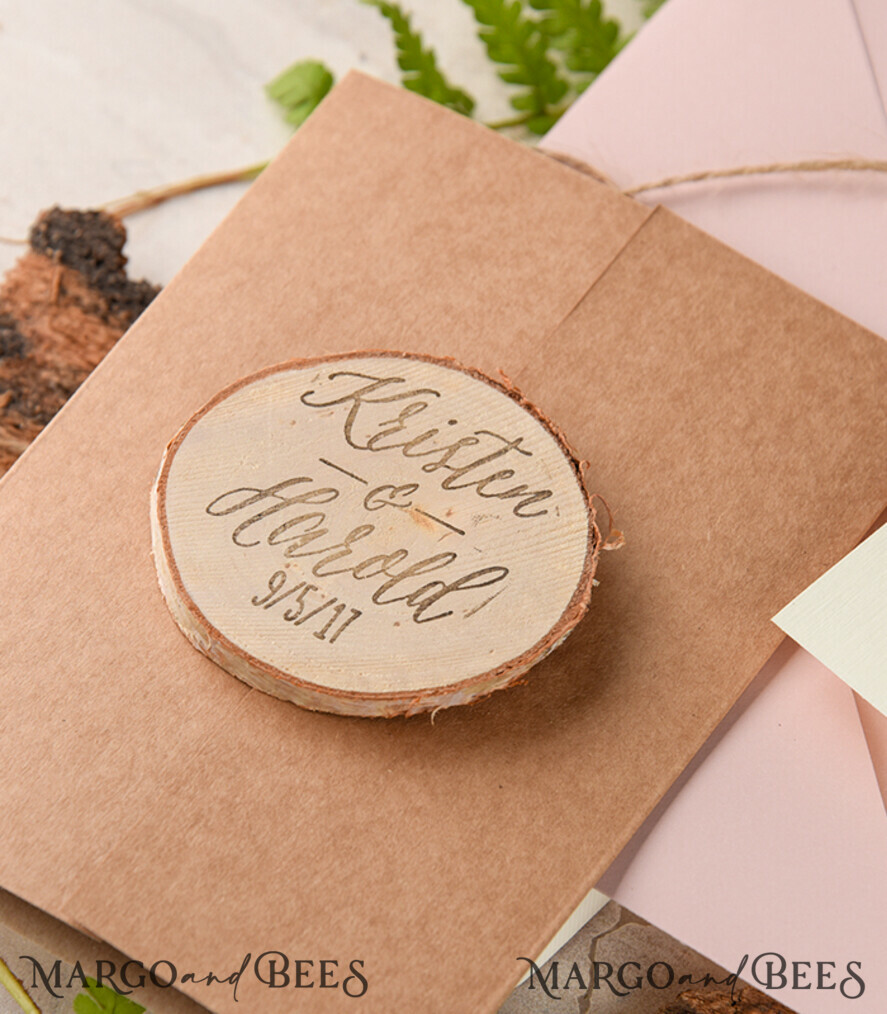 Personalised wedding invitation, wooden magnet invites