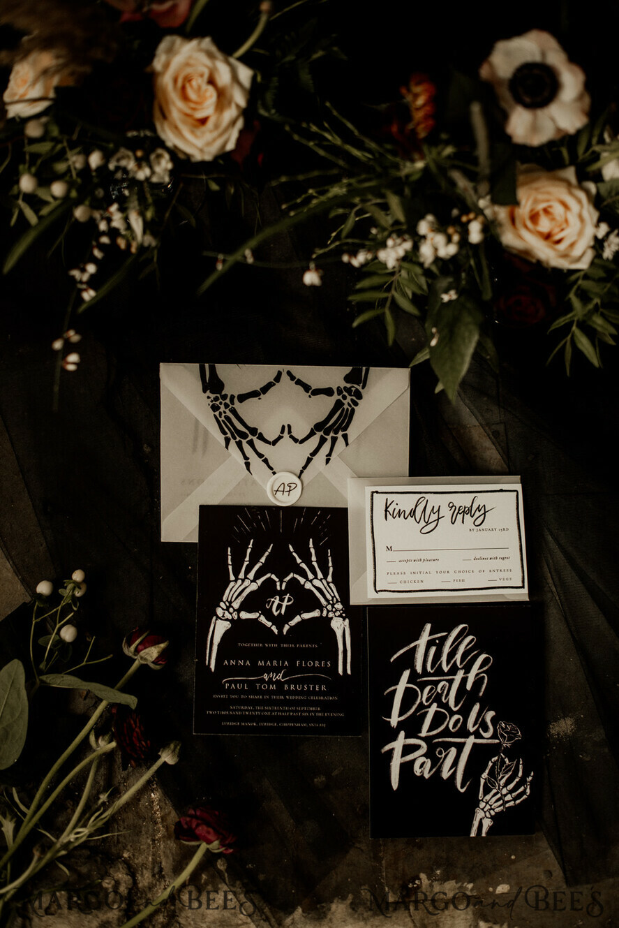 WEDDING INVITATIONS Modern Invites Floral Cards Modern calligraphy wedding invitations dark moody black and white, rock wedding suite
