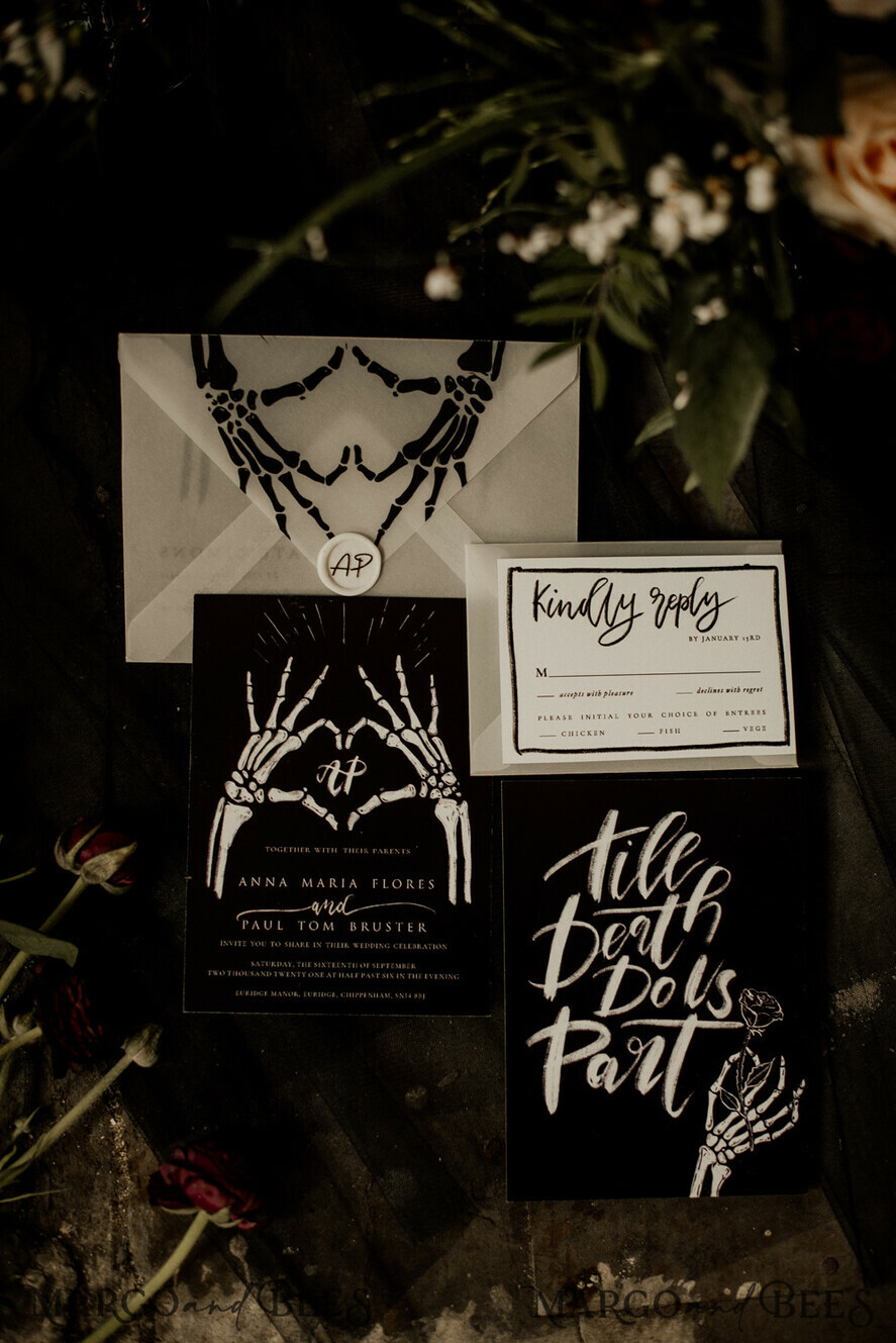 WEDDING INVITATIONS Modern Invites Floral Cards Modern calligraphy wedding invitations dark moody black and white, rock wedding suite