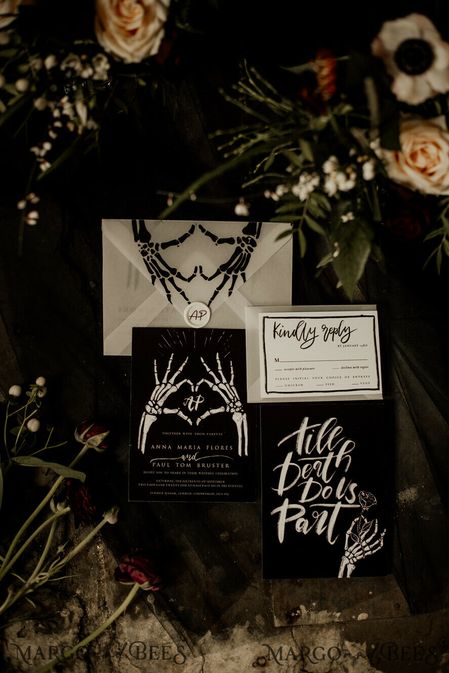 WEDDING INVITATIONS Modern Invites Floral Cards Modern calligraphy wedding invitations dark moody black and white, rock wedding suite