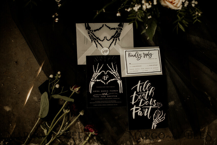 WEDDING INVITATIONS Modern Invites Floral Cards Modern calligraphy wedding invitations dark moody black and white, rock wedding suite