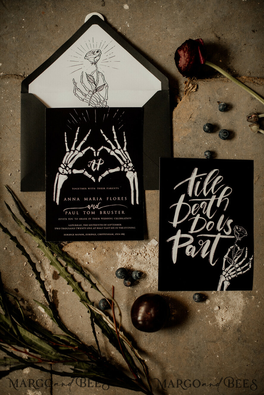 WEDDING INVITATIONS Modern Invites Floral Cards Modern calligraphy wedding invitations dark moody black and white, rock wedding suite