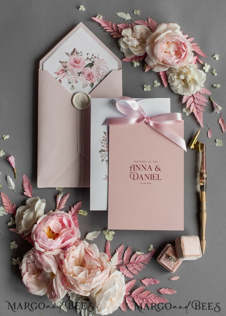 WEDDING INVITATIONS Modern Invites Floral Cards Elegant Blush Pink Wedding Invitations, Glamour Arabic Pocket Wedding Invites, Modern Floral Wedding Cards, Minimalistic Wedding Invitation Suite