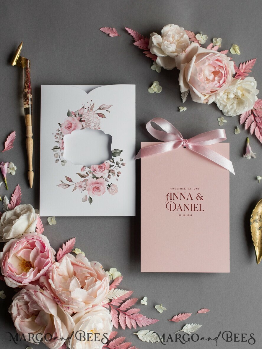 WEDDING INVITATIONS Modern Invites Floral Cards Elegant Blush Pink Wedding Invitations, Glamour Arabic Pocket Wedding Invites, Modern Floral Wedding Cards, Minimalistic Wedding Invitation Suite
