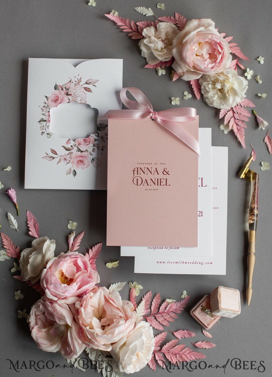 WEDDING INVITATIONS Modern Invites Floral Cards Elegant Blush Pink Wedding Invitations, Glamour Arabic Pocket Wedding Invites, Modern Floral Wedding Cards, Minimalistic Wedding Invitation Suite