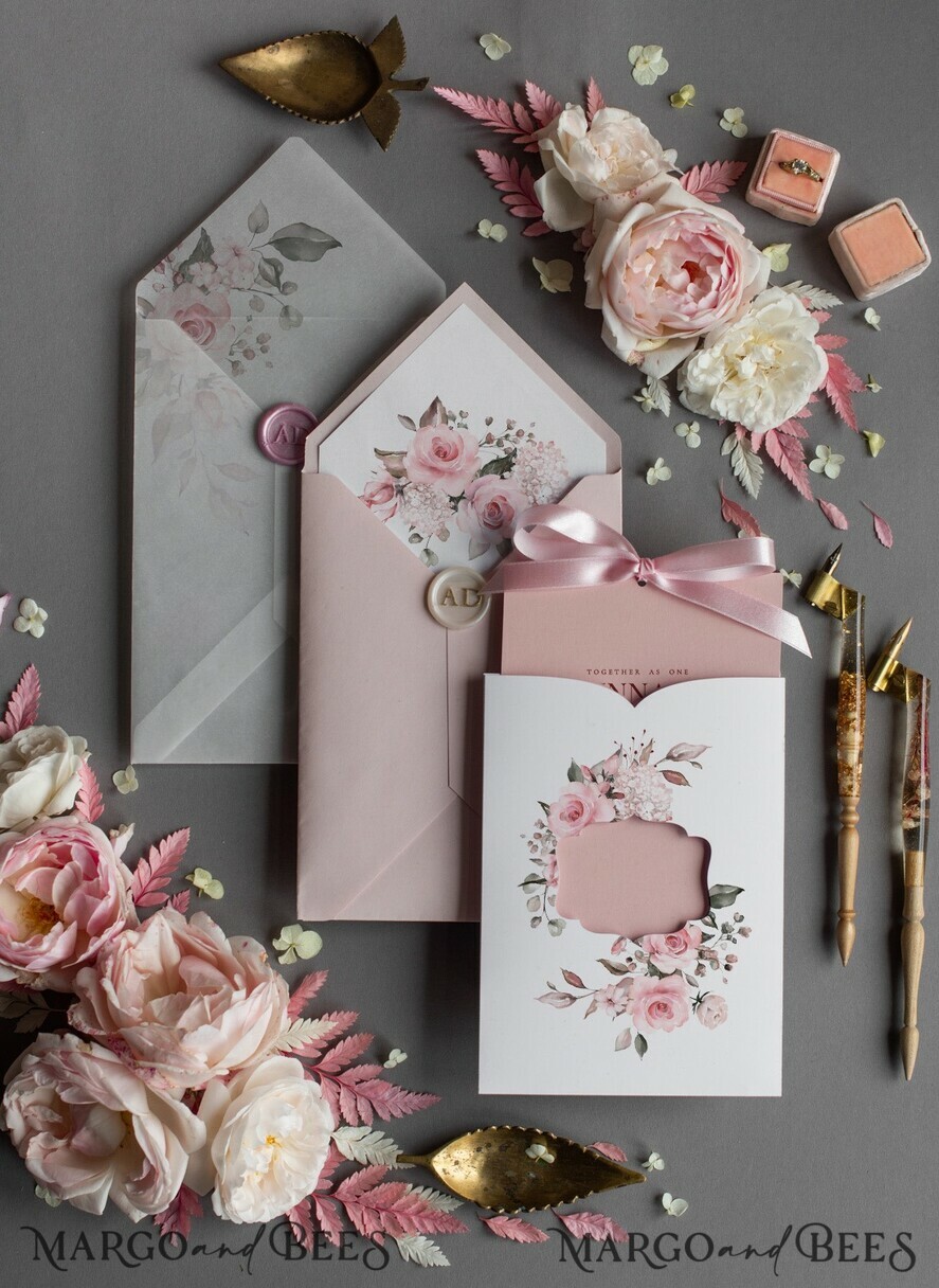 WEDDING INVITATIONS Modern Invites Floral Cards Elegant Blush Pink Wedding Invitations, Glamour Arabic Pocket Wedding Invites, Modern Floral Wedding Cards, Minimalistic Wedding Invitation Suite