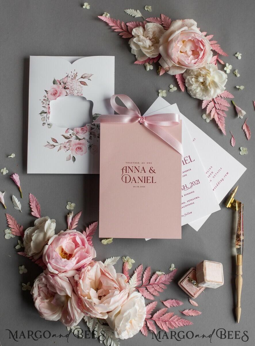 WEDDING INVITATIONS Modern Invites Floral Cards Elegant Blush Pink Wedding Invitations, Glamour Arabic Pocket Wedding Invites, Modern Floral Wedding Cards, Minimalistic Wedding Invitation Suite