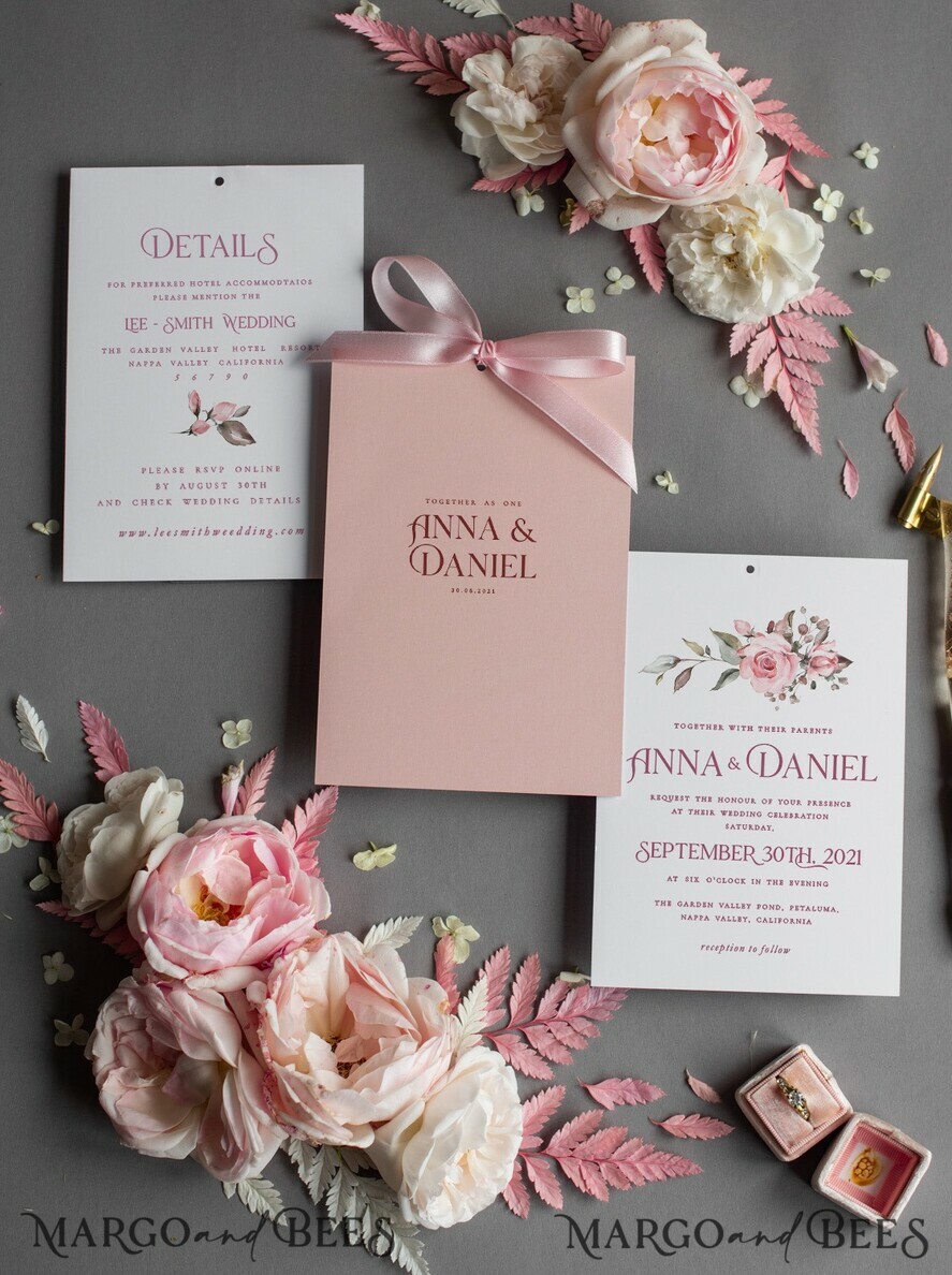 WEDDING INVITATIONS Modern Invites Floral Cards Elegant Blush Pink Wedding Invitations, Glamour Arabic Pocket Wedding Invites, Modern Floral Wedding Cards, Minimalistic Wedding Invitation Suite