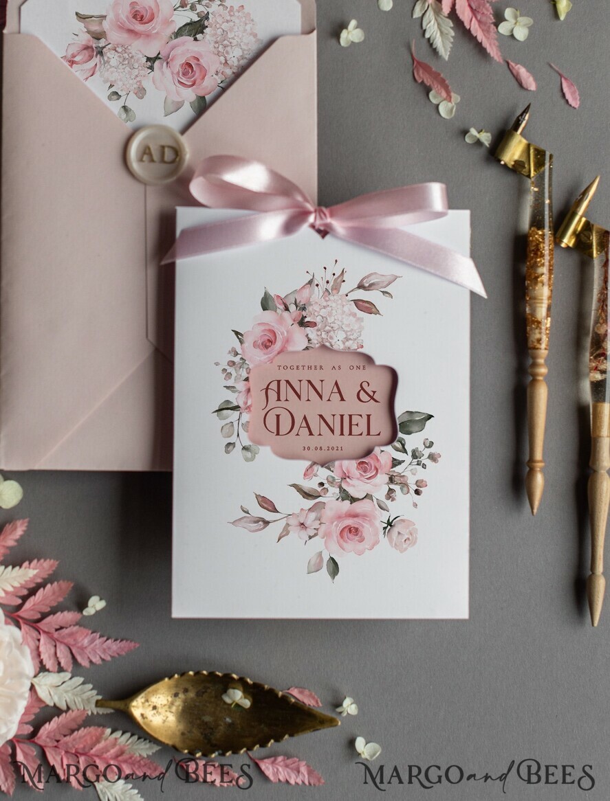 WEDDING INVITATIONS Modern Invites Floral Cards Elegant Blush Pink Wedding Invitations, Glamour Arabic Pocket Wedding Invites, Modern Floral Wedding Cards, Minimalistic Wedding Invitation Suite