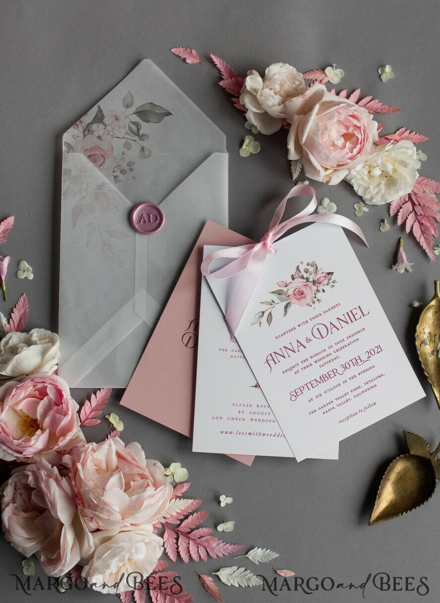 WEDDING INVITATIONS Modern Invites Floral Cards Elegant Blush Pink Wedding Invitations, Glamour Arabic Pocket Wedding Invites, Modern Floral Wedding Cards, Minimalistic Wedding Invitation Suite