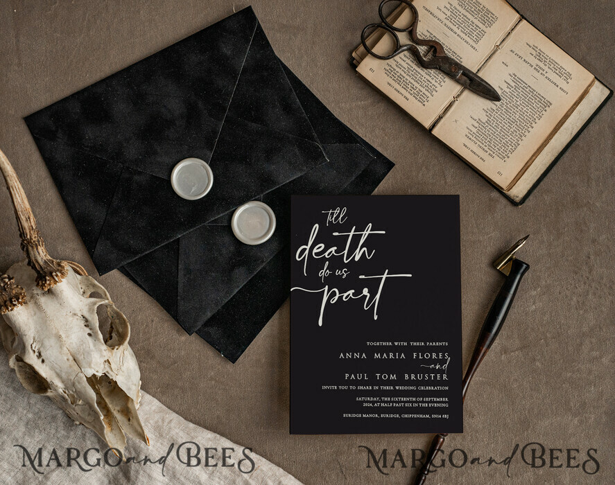 WEDDING INVITATIONS Modern Invites Floral Cards Halloween Wedding Invitations Suite, Black Invitations, Tarot Cards Invites, Gothic Wedding Invitation Cards, The Lovers Skeleton Wedding Set black