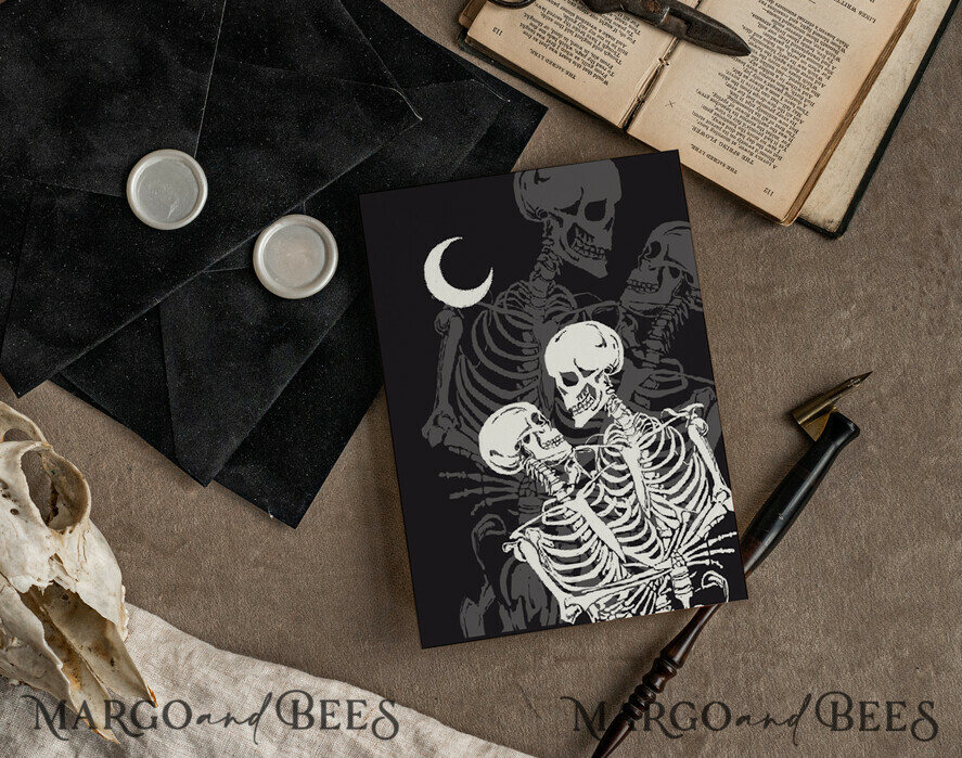 WEDDING INVITATIONS Modern Invites Floral Cards Halloween Wedding Invitations Suite, Black Invitations, Tarot Cards Invites, Gothic Wedding Invitation Cards, The Lovers Skeleton Wedding Set black