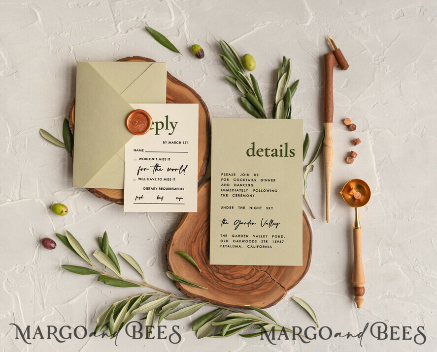 WEDDING INVITATIONS Modern Invites Floral Cards Handmade wedding invitation, Olives Tuscany Wedding invitations, Greek Travel Wedding Stationery, Natural Olives Luxury wedding Invites