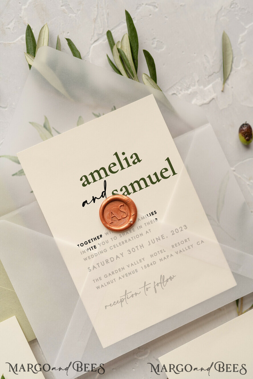 WEDDING INVITATIONS Modern Invites Floral Cards Handmade wedding invitation, Olives Tuscany Wedding invitations, Greek Travel Wedding Stationery, Natural Olives Luxury wedding Invites