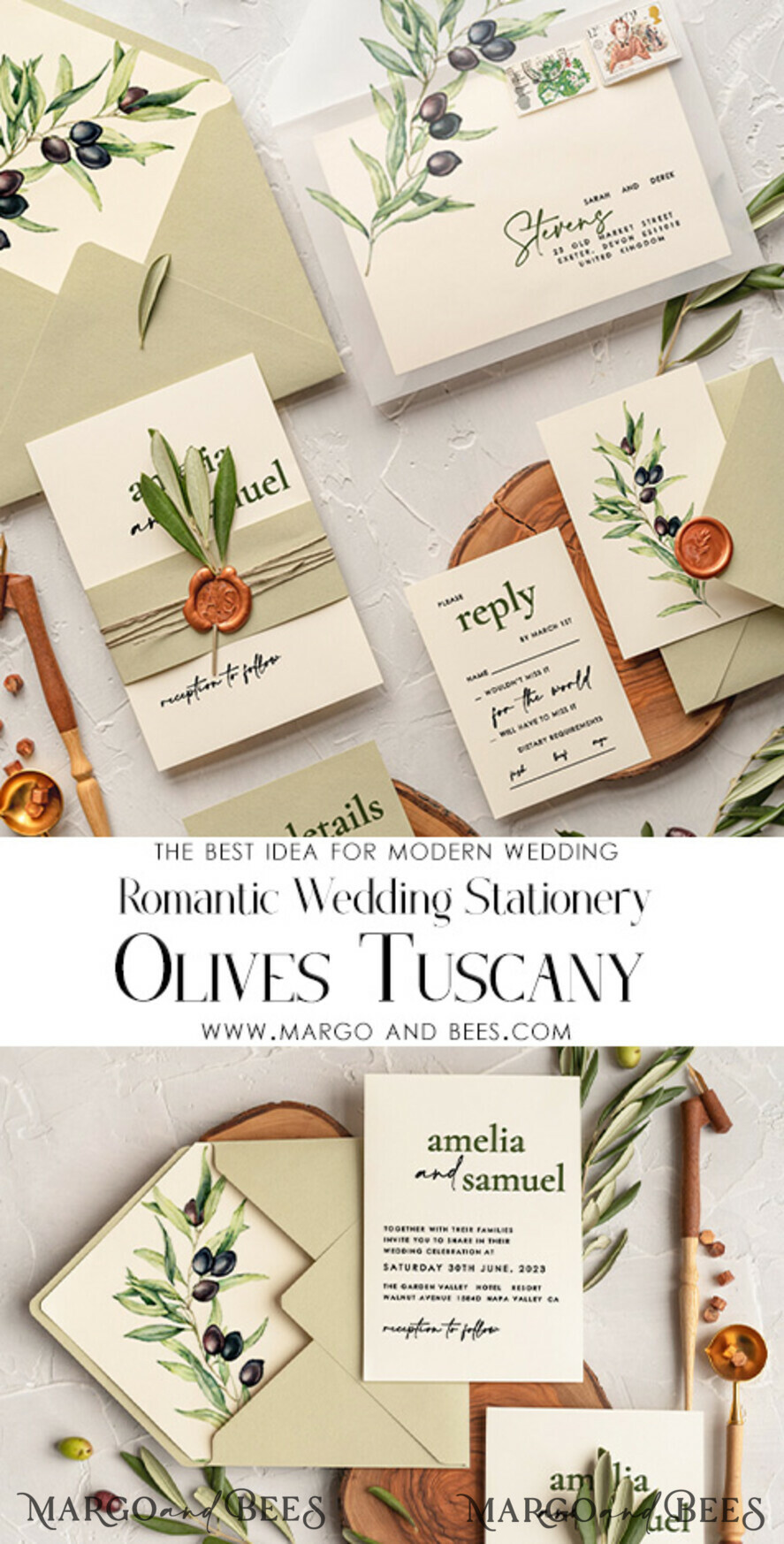 WEDDING INVITATIONS Modern Invites Floral Cards Handmade wedding invitation, Olives Tuscany Wedding invitations, Greek Travel Wedding Stationery, Natural Olives Luxury wedding Invites