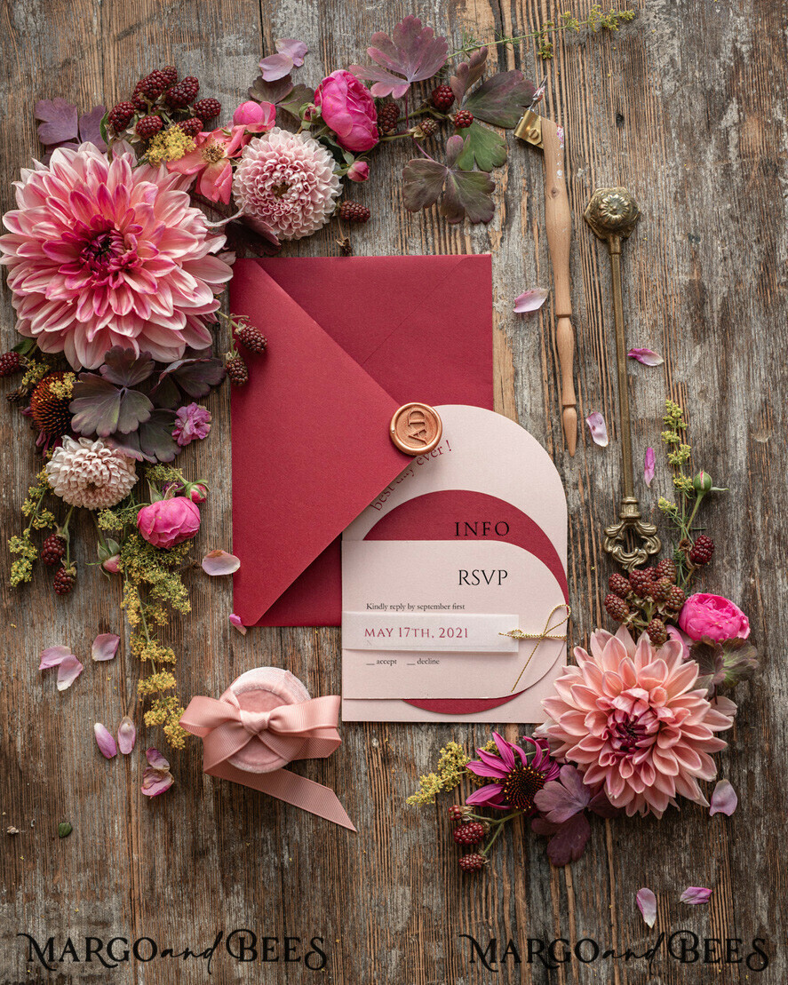 WEDDING INVITATIONS Modern Invites Floral Cards Geometric wedding invitations, geometric wedding cards, red wedding cards, marsala wedding invitations, red wedding invitations, ivory wedding invitations, red and ivory wedding invitations, ivory wedding stationery, ivory wedding accessories, oval wedding invitations, circle wedding cards, circle cards, ecru wedding invitations, modern wedding invitations, floral wedding invitations, elegant wedding invitations, vellum, vellum envelope