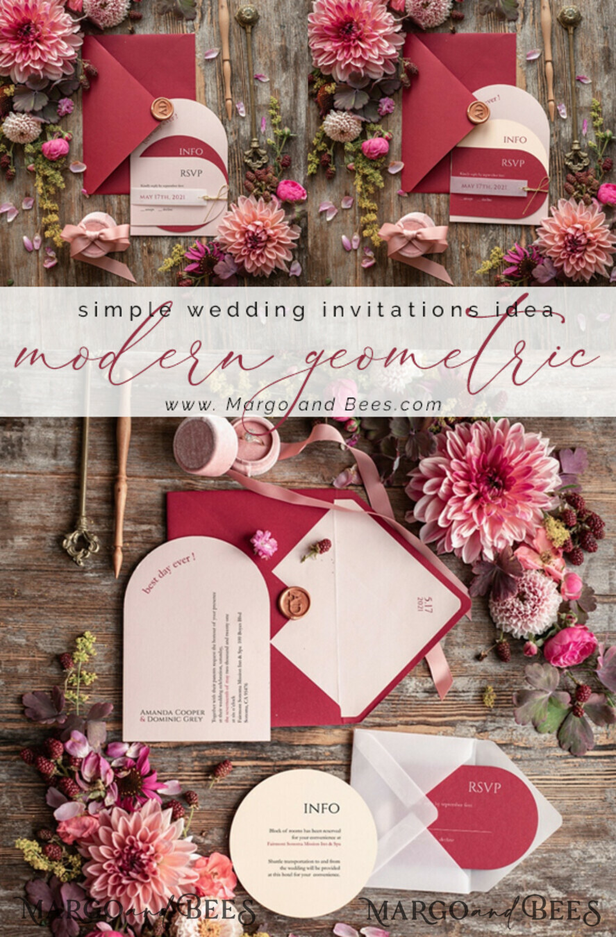 WEDDING INVITATIONS Modern Invites Floral Cards Geometric wedding invitations, geometric wedding cards, red wedding cards, marsala wedding invitations, red wedding invitations, ivory wedding invitations, red and ivory wedding invitations, ivory wedding stationery, ivory wedding accessories, oval wedding invitations, circle wedding cards, circle cards, ecru wedding invitations, modern wedding invitations, floral wedding invitations, elegant wedding invitations, vellum, vellum envelope