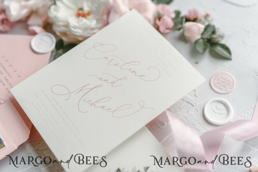 WEDDING INVITATIONS Modern Invites Floral Cards Blush pink wedding invitations, romantic wedding invitations, white wedding invitations, floral wedding invitations, rose wedding invitations, garden roses, garden roses wedding invitations, garden rose, rose wedding accessories, pink ribbon, pink bow, pink wedding invitations, floral cards, floral envelope, calligraphy, rose wedding cards, garden wedding, romantic wedding, elegant wedding invitations, blush pink wedding stationery