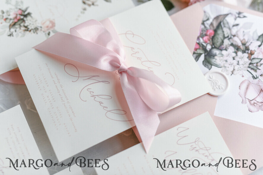 WEDDING INVITATIONS Modern Invites Floral Cards Blush pink wedding invitations, romantic wedding invitations, white wedding invitations, floral wedding invitations, rose wedding invitations, garden roses, garden roses wedding invitations, garden rose, rose wedding accessories, pink ribbon, pink bow, pink wedding invitations, floral cards, floral envelope, calligraphy, rose wedding cards, garden wedding, romantic wedding, elegant wedding invitations, blush pink wedding stationery