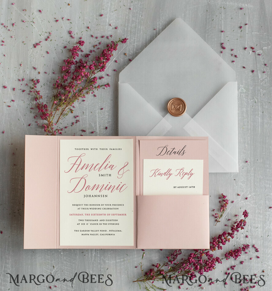 WEDDING INVITATIONS Modern Invites Floral Cards Romantic Blush Pink Wedding Invitations, Elegant Wedding Invitation Suite With Heather, Delicate Vellum Wedding Invites, Minimalistic Wedding Cards