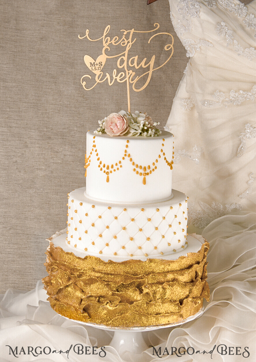 CAKE TOPPER gold wedding cake topper, gold cake topper
