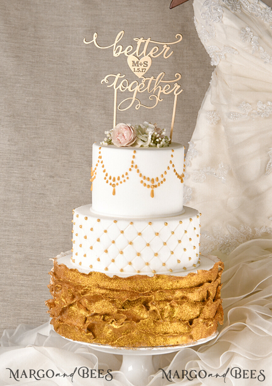 CAKE TOPPER gold wedding cake topper, elegant cake topper
