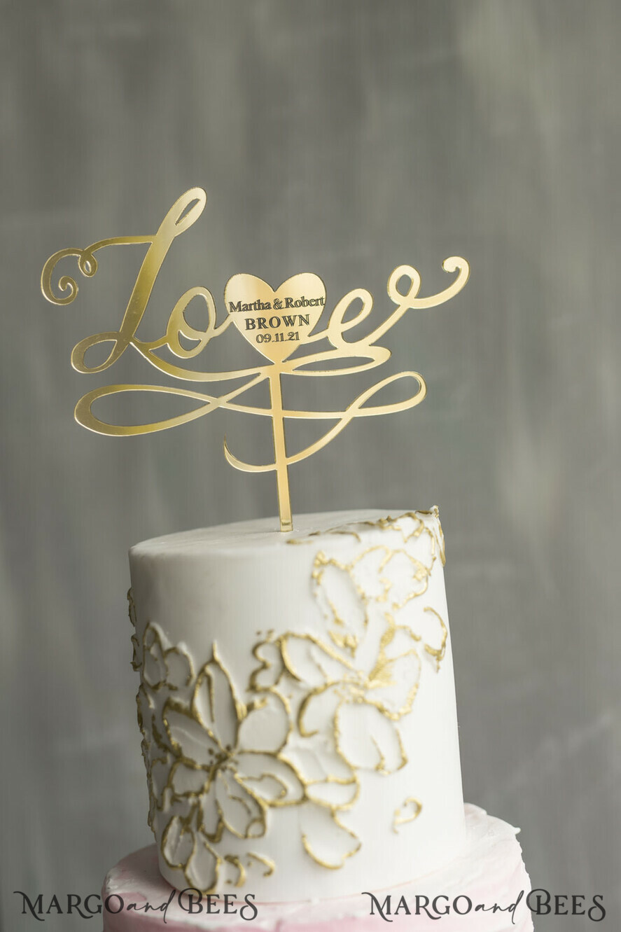 CAKE TOPPER gold wedding cake topper, golden cake topper