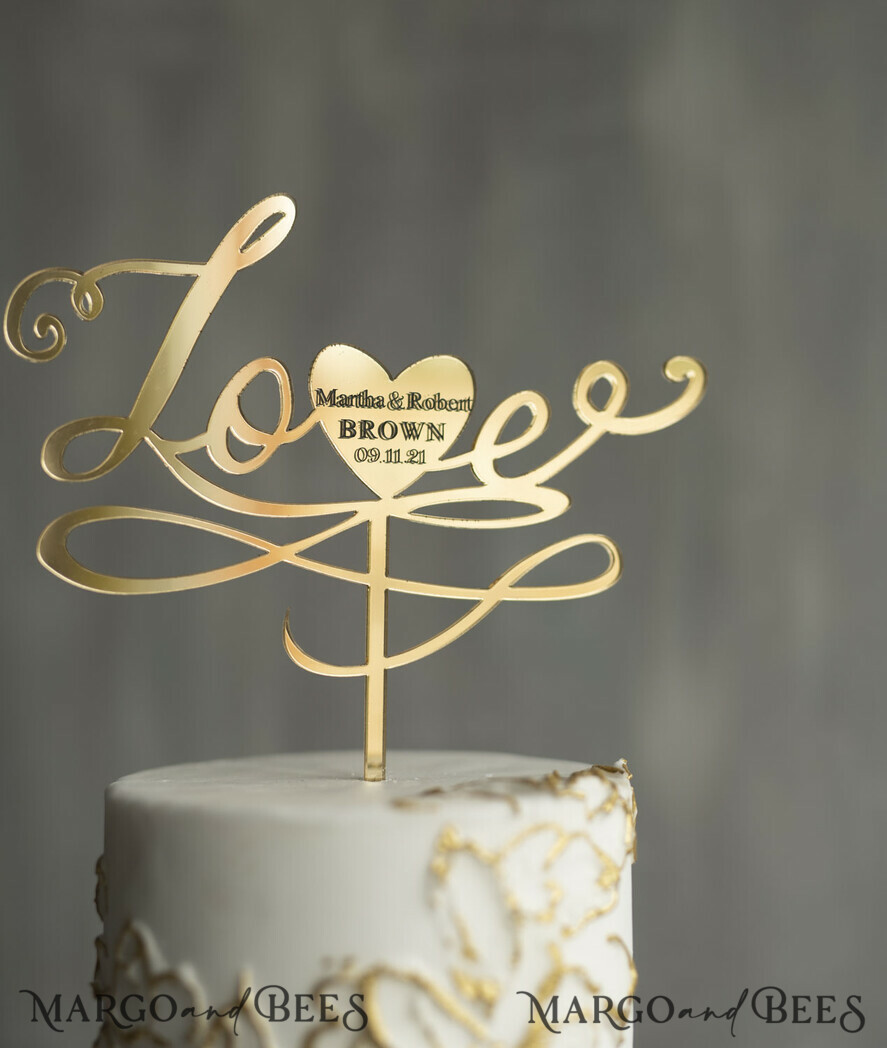 CAKE TOPPER gold wedding cake topper, golden cake topper