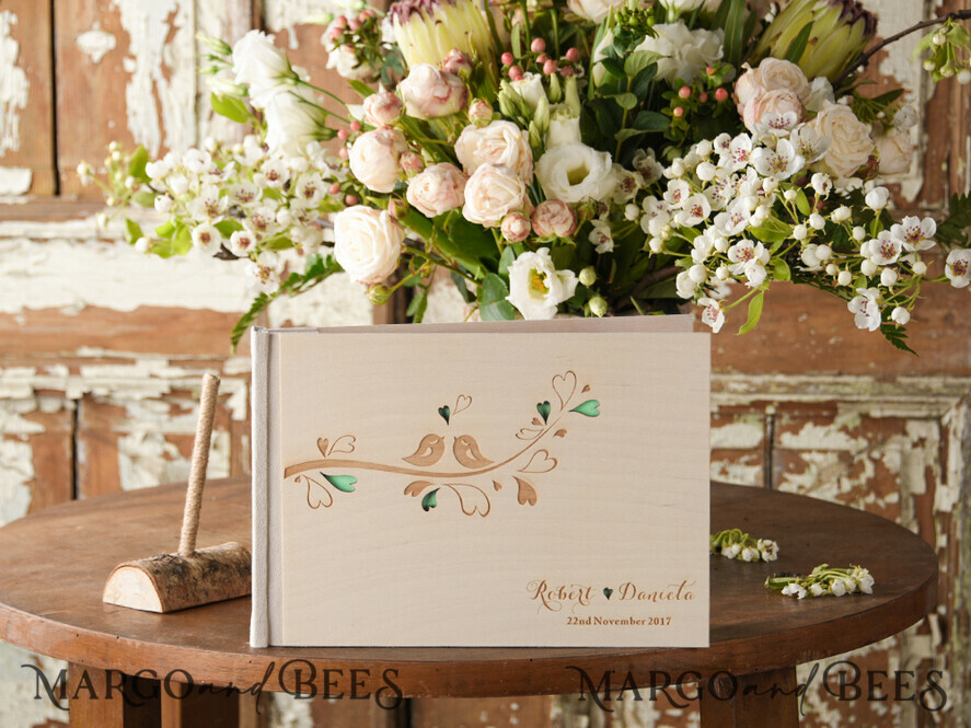 WEDDING GUEST BOOKS Rustic Wooden Engraved PhotoAlbum Custom Wedding Guestbook, Rustic Instant Photo Book Wood Wedding Photo Guestbook