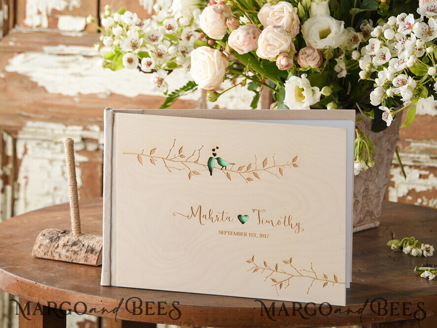 WEDDING GUEST BOOKS Rustic Wooden Engraved PhotoAlbum Rerto wedding guestbook, Wood Wedding Album Boho Photo Booth Book