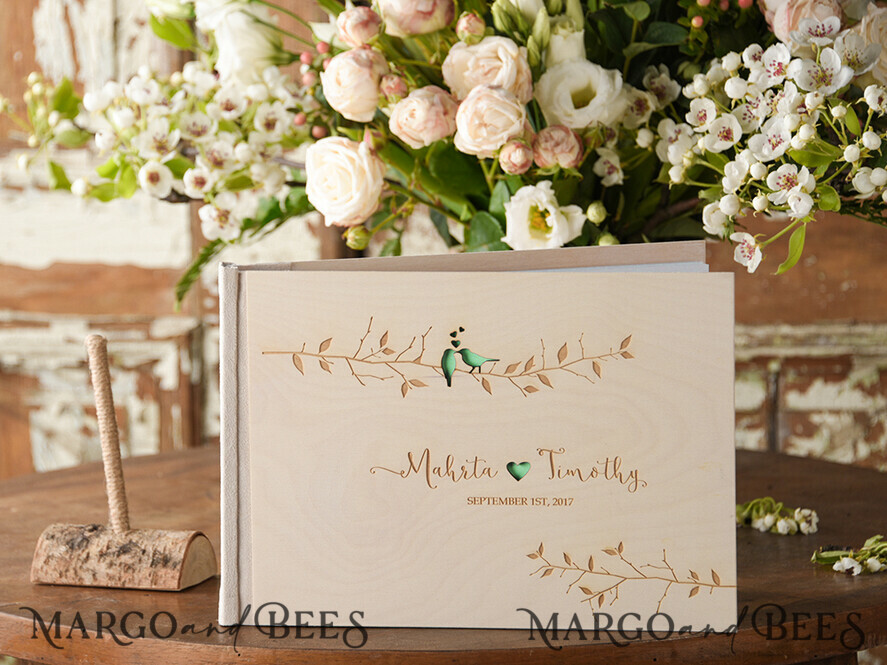 WEDDING GUEST BOOKS Rustic Wooden Engraved PhotoAlbum Rerto wedding guestbook, Wood Wedding Album Boho Photo Booth Book