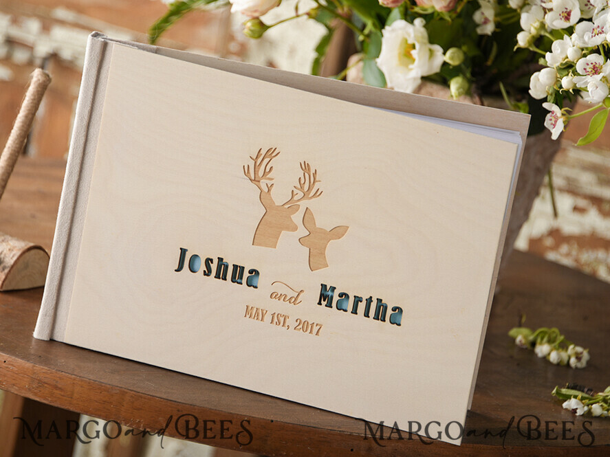 WEDDING GUEST BOOKS Rustic Wooden Engraved PhotoAlbum Presonalised Wedding Guest Book, Boho Instant Photo Book Wooden Instax Wedding Photo Guestbook