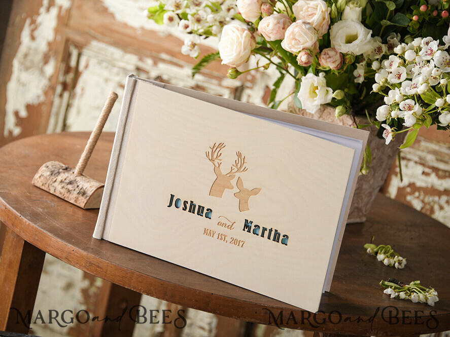 WEDDING GUEST BOOKS Rustic Wooden Engraved PhotoAlbum Presonalised Wedding Guest Book, Boho Instant Photo Book Wooden Instax Wedding Photo Guestbook