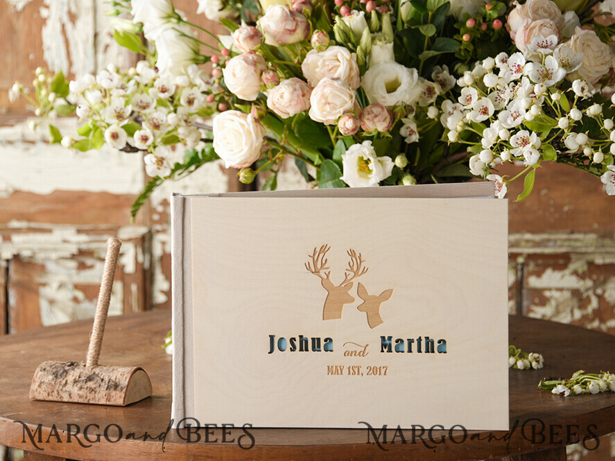 WEDDING GUEST BOOKS Rustic Wooden Engraved PhotoAlbum Presonalised Wedding Guest Book, Boho Instant Photo Book Wooden Instax Wedding Photo Guestbook