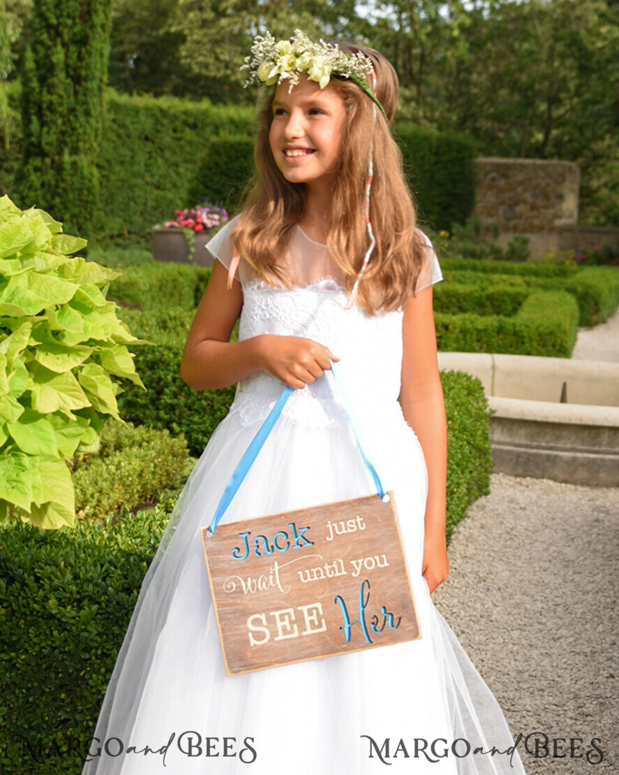 FLOWER GIRL / Page Boy SIGNS rustic Personalised wood wedding sign, Wooden Page boy sign, Wood Engraved flower girl sign, flower girl wedding day sign, rustic wedding decor for flower girl, daddy here comes mummy, here comes the bride
