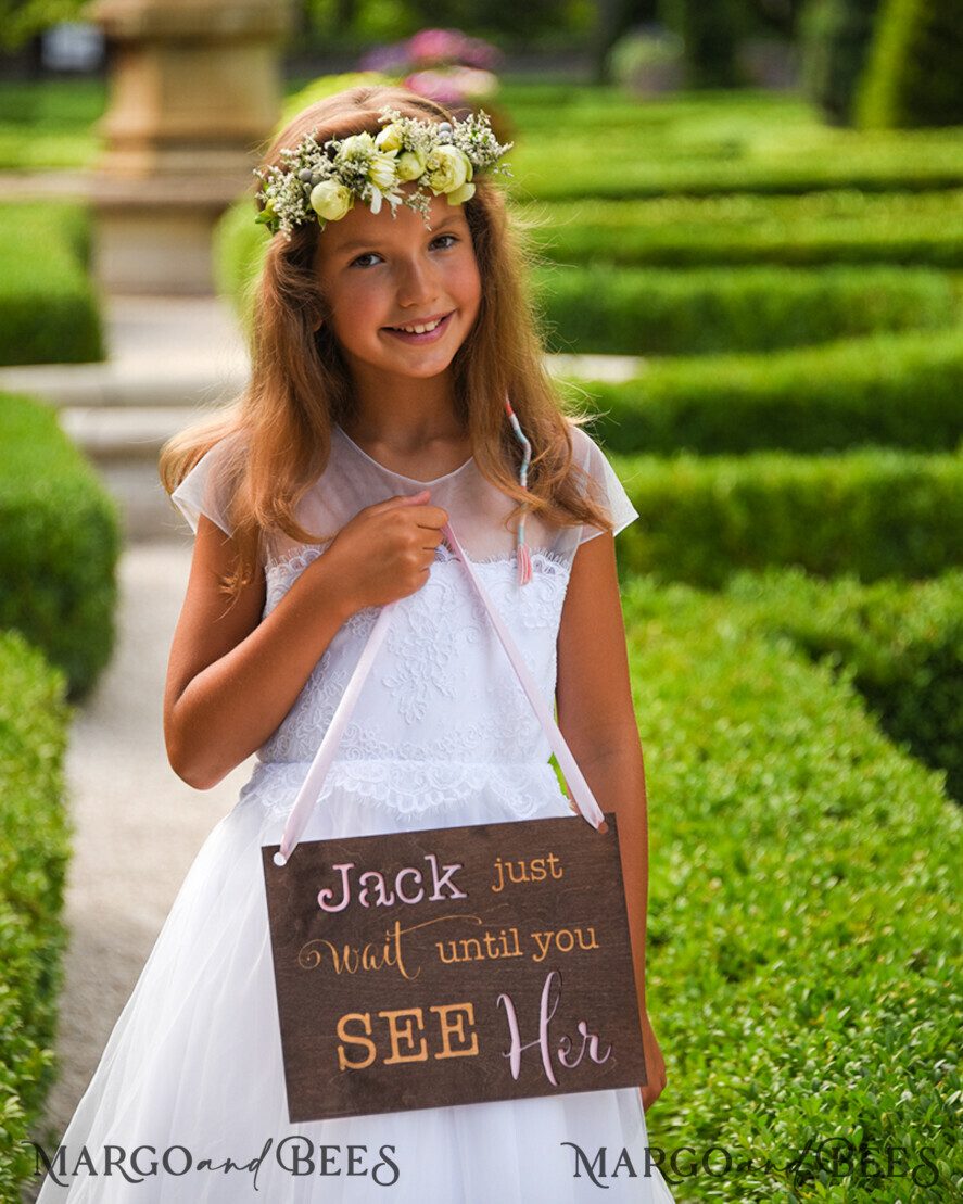 FLOWER GIRL / Page Boy SIGNS rustic Personalised wood wedding sign, Wooden Page boy sign, Wood Engraved flower girl sign, flower girl wedding day sign, rustic wedding decor for flower girl, daddy here comes mummy, here comes the bride