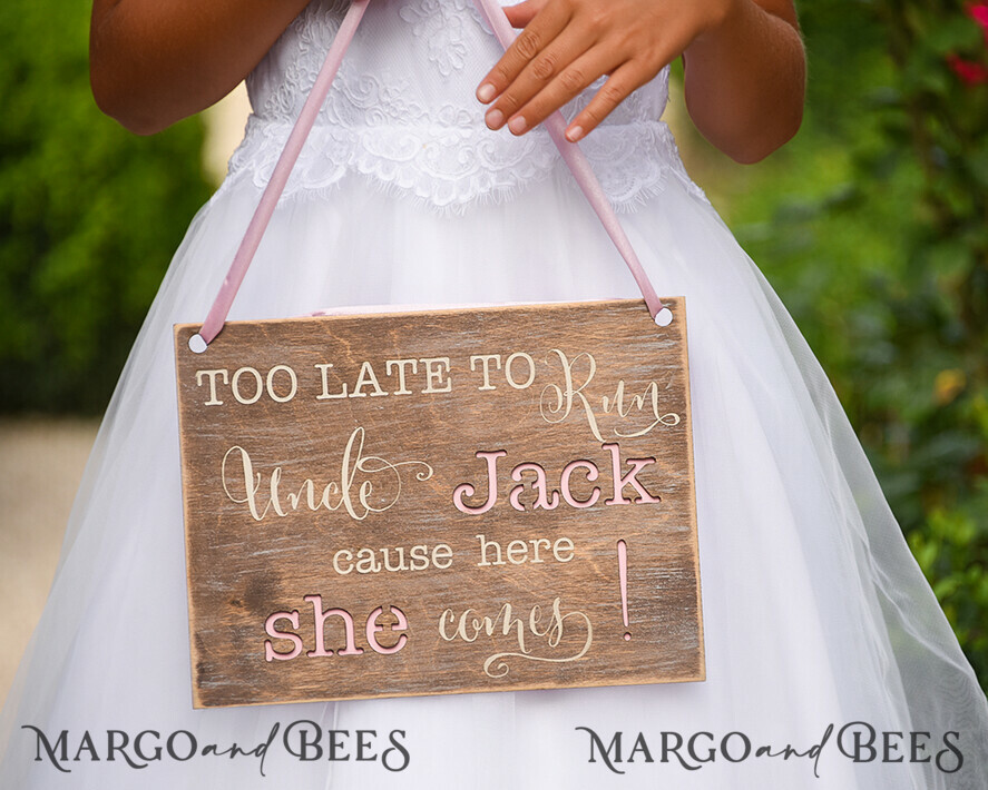 FLOWER GIRL / Page Boy SIGNS rustic Personalised wood wedding sign, Wooden Page boy sign, Wood Engraved flower girl sign, flower girl wedding day sign, rustic wedding decor for flower girl, daddy here comes mummy, here comes the bride