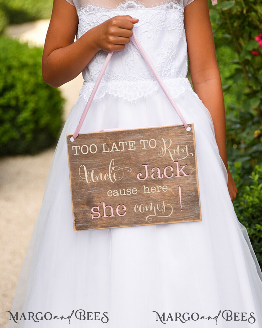 FLOWER GIRL / Page Boy SIGNS rustic Personalised wood wedding sign, Wooden Page boy sign, Wood Engraved flower girl sign, flower girl wedding day sign, rustic wedding decor for flower girl, daddy here comes mummy, here comes the bride