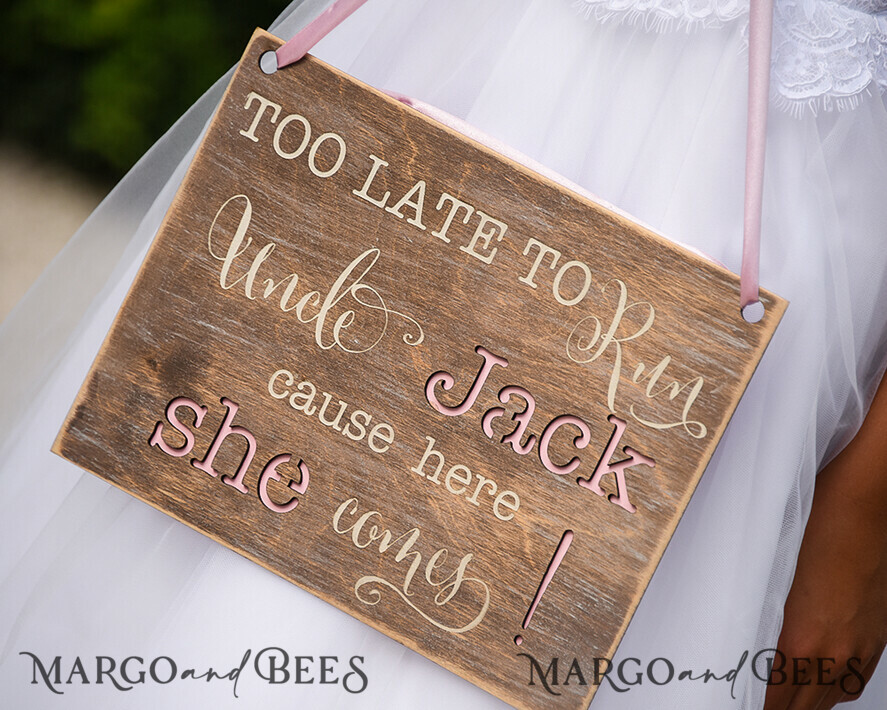 FLOWER GIRL / Page Boy SIGNS rustic Personalised wood wedding sign, Wooden Page boy sign, Wood Engraved flower girl sign, flower girl wedding day sign, rustic wedding decor for flower girl, daddy here comes mummy, here comes the bride